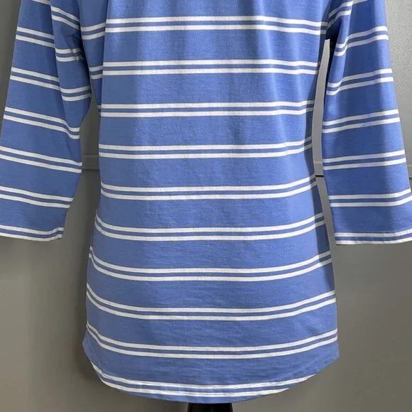 L.L. Bean Women's 3/4 Sleeve Top Tee Shirt Blue and White Stripe Size XS Petite - Picture 9 of 10